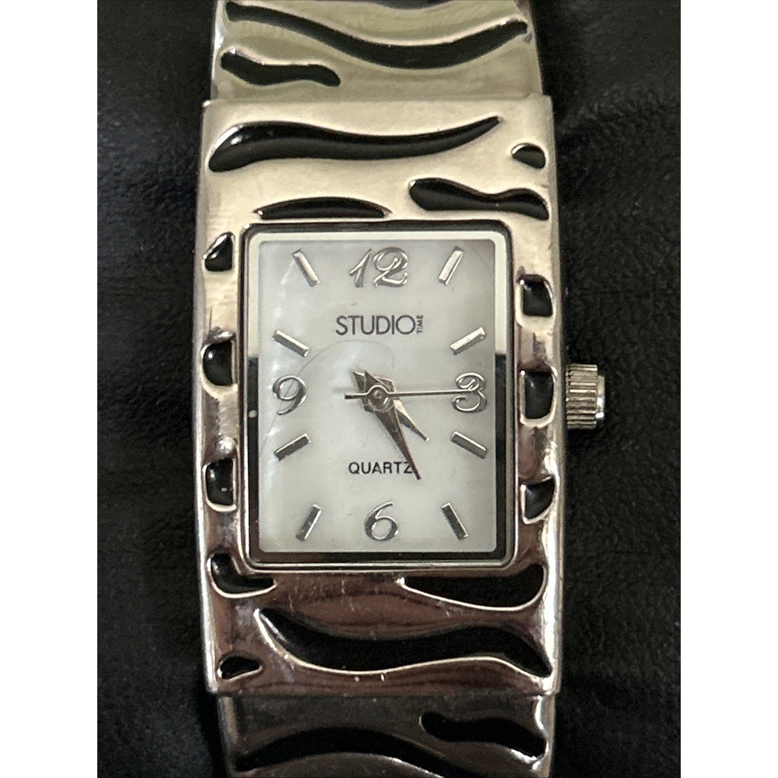 Studio Time Silver Tone Mop Dial Womens Cuff Watch
